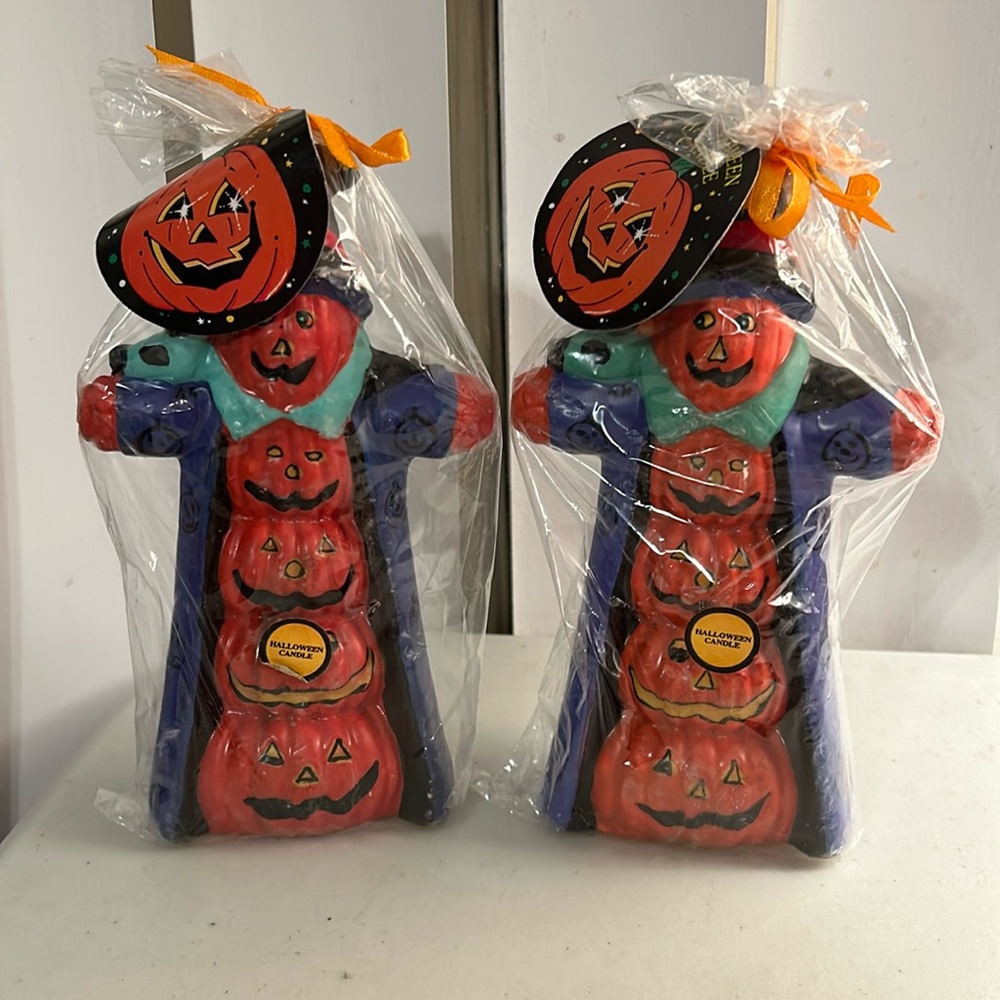 Pair90s Magic Creations Halloween Hand Painted/Handmade Scarecrow Pumpkin Candle